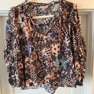 Ulla Johnson Women's Floral Print Top - Peach and Blue